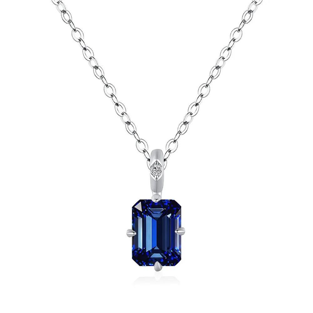 MuShan Jewelry 925 Sterling Silver Necklace Lab Grown Ruby Asscher Daily Wear for Women 18K Gold Plated Anniversary Necklace