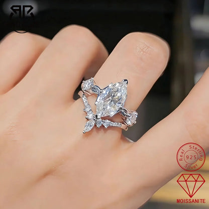 Anillo de bodas de plata de ley 925 de MUHAN Luxury Jewelry, anillo de diamante de moissanita para mujer con certificado GRA, color D, joyería fina