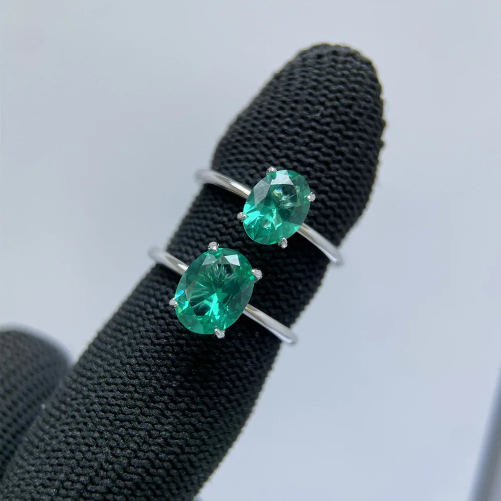 MUSHAN Luxury Jewelry S925 Silver Mint Green Oval Ring  Women'S Simple Ring Finger Ring Diamond Ring