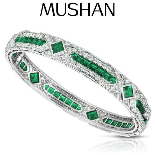 MuShan Jewelry 925 Sterling Silver Bangle Bracelet Women Green Gemstones High Carbon Diamond s925 Silver Bangles Fine Jewelry