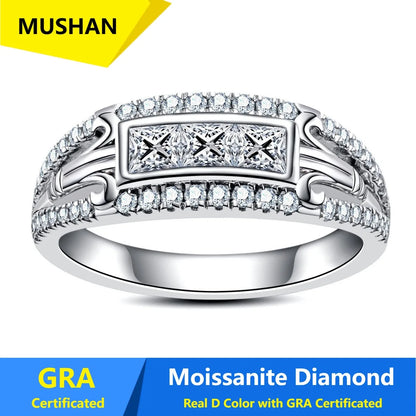 MUSHAN Luxury Jewelry 925 Sterling Silver Ring Band Women GRA Certificated Moissanite Diamond Emerald D Color Rings Fine Jewelry