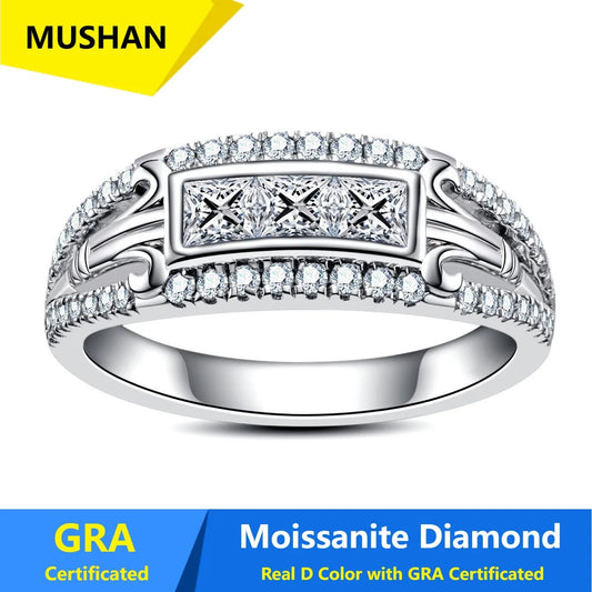 Anillo de lujo MUSHAN de plata de ley 925 para mujer, con diamante moissanita, certificado GRA, color D, esmeralda, joyería fina