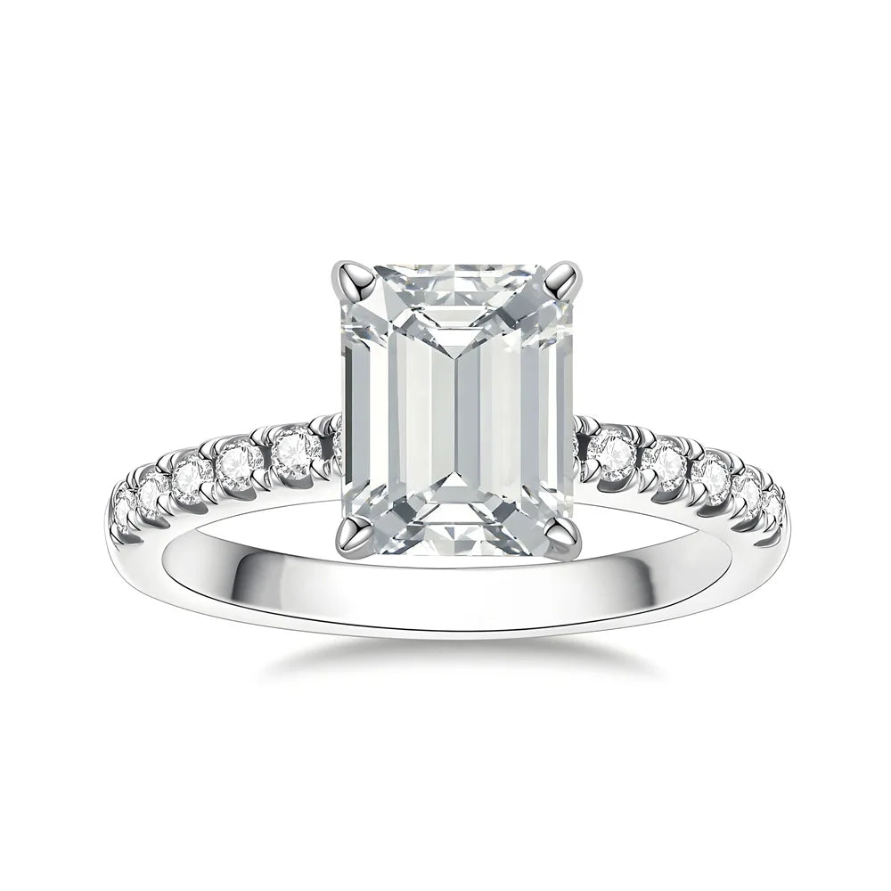 MuShan Designer Jewelry 925 Sterling Silver Ring Lab Grown Emerald Round Formal Ring for Women 18K Gold Plated Anniversary Rings