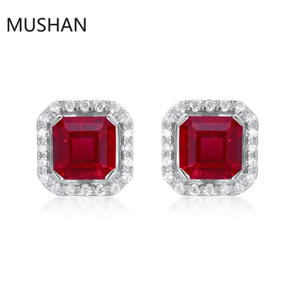 MUSHAN Luxury Jewelry S 925 Sterling Silver Stud Earrings Women GRC Certificated Lab Grown Emerald Earrings Stud Ear Pin Jewelry