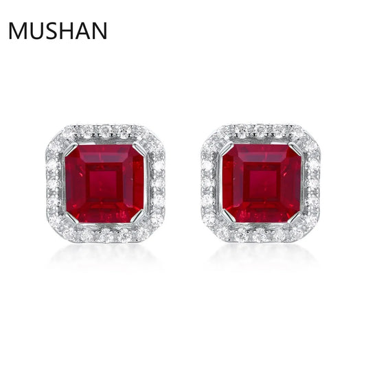 MUSHAN Luxury Jewelry S 925 Sterling Silver Stud Earrings Women GRC Certificated Lab Grown Emerald Earrings Stud Ear Pin Jewelry
