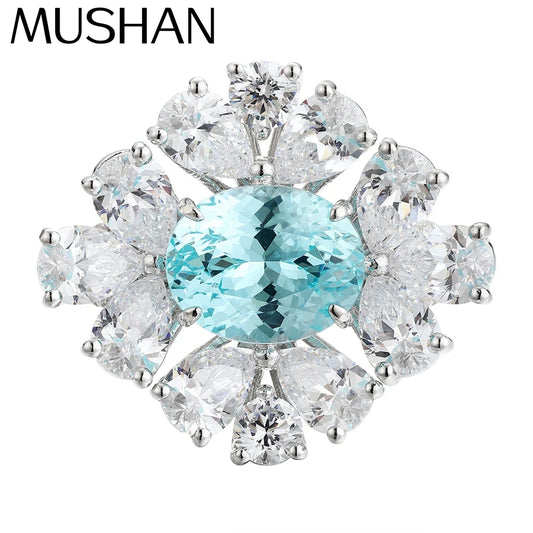Anillo de plata de ley 925 MUSHAN Custom Jewelry con rubí azul de laboratorio de corte radiante, regalo de boda para mujer, anillo de aniversario chapado en oro de 18 quilates