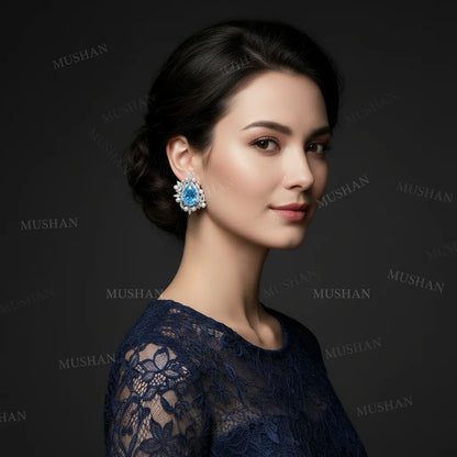 Boucles d'oreilles clous MUSHAN en véritable argent sterling 925 pour femme, avec aigue-marine et perle, bijoux fins S925