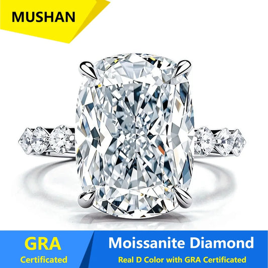 Anillo de lujo MUSHAN de plata de ley 925 para mujer, con diamante de moissanita certificado por GRA, esmeralda, color D, joyería fina