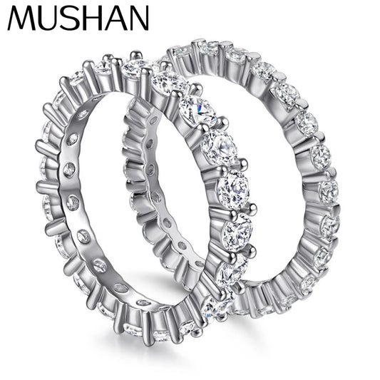 Anillo de compromiso MuShan Jewelry de plata de ley 925, banda con circonita cúbica 7A, delicado regalo para mujer, brillante para aniversario