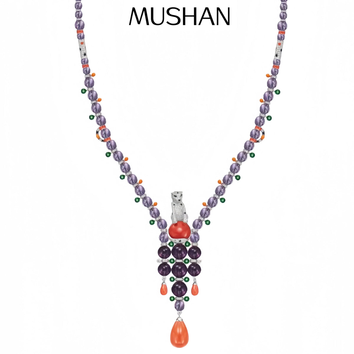 MS Luxury Jewelry Natural Crystal Amethyst Pendant Necklace 925 Sterling Silver Cheetah Leopard Pendants Necklaces For Women