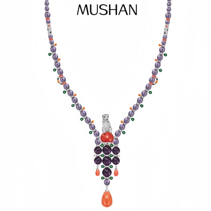 MS Luxury Jewelry Natural Crystal Amethyst Pendant Necklace 925 Sterling Silver Cheetah Leopard Pendants Necklaces For Women