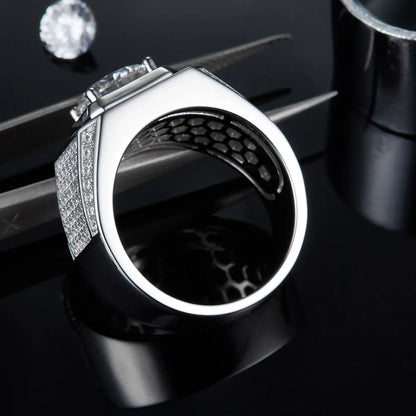 MuShan Brand Jewelry 925 Sterling Silver Ring Round Moissanite Office Ring for Bride 18K Real Gold Plated MST Patent Jewellery