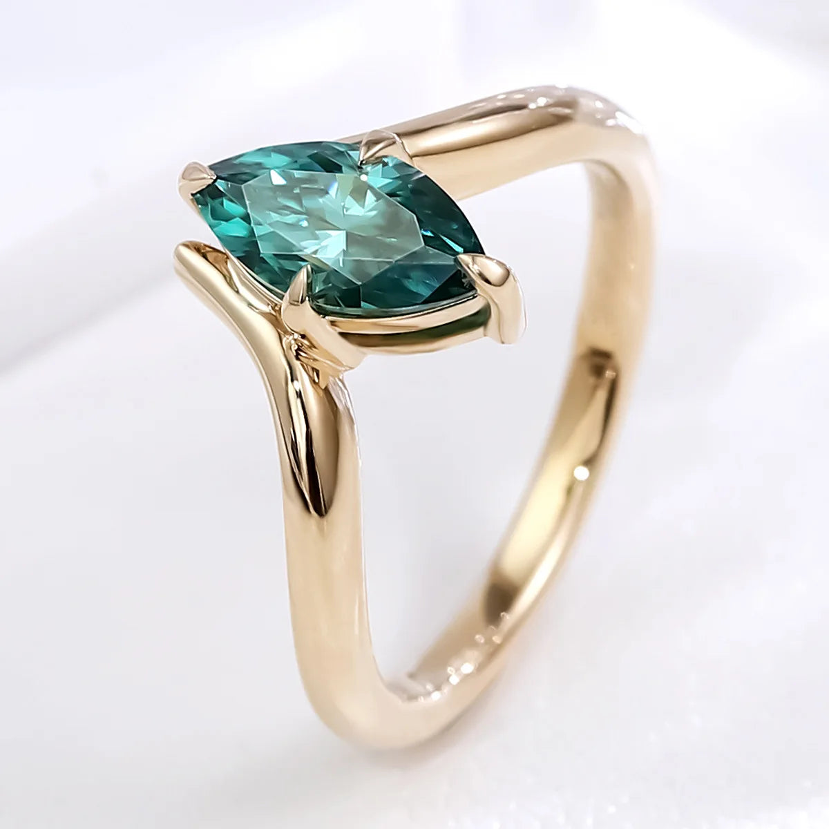 MUSHAN Joyería a medida, anillos de compromiso con diamante de moissanita verde en forma de marquesa de 2 quilates, oro de 18k, joyería en oro de 10k, 14k y 18k para mujer