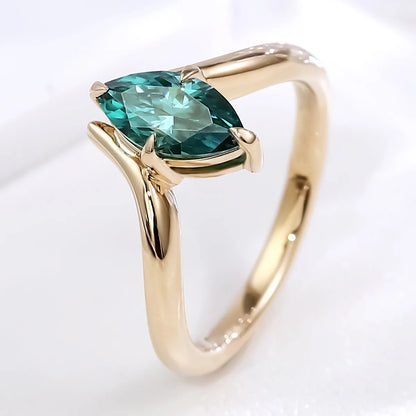MUSHAN Joyería a medida, anillos de compromiso con diamante de moissanita verde en forma de marquesa de 2 quilates, oro de 18k, joyería en oro de 10k, 14k y 18k para mujer
