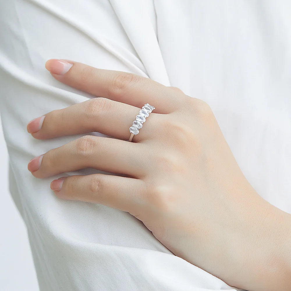 Anillo de plata de ley 925 marca MuShan con circonita cúbica 5A estilo princesa para niñas, joyería fina chapada en rodio