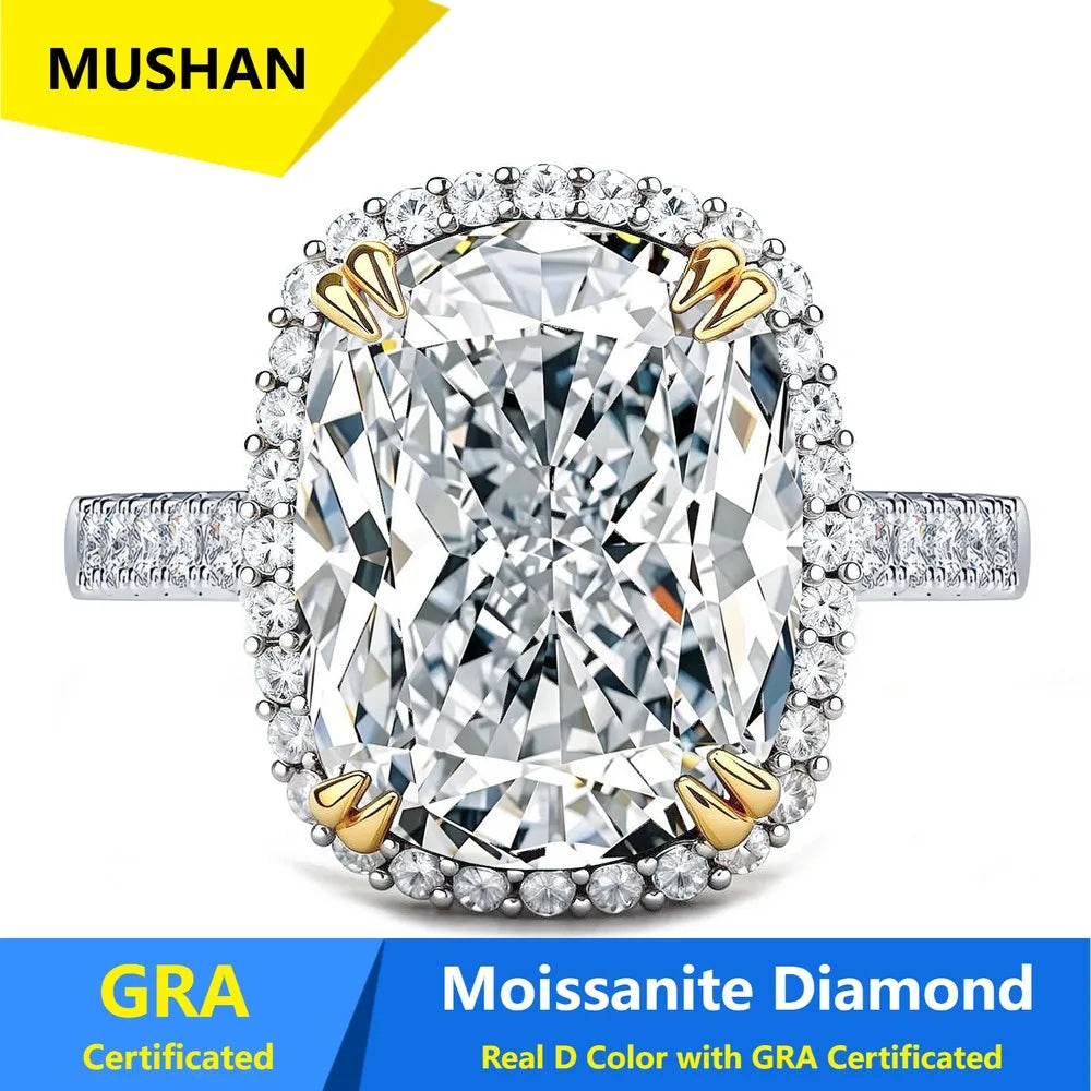 Bague MUSHAN Luxury Jewelry en argent sterling 925 pour femme, diamant moissanite taille émeraude certifié GRA, couleur D, joaillerie fine