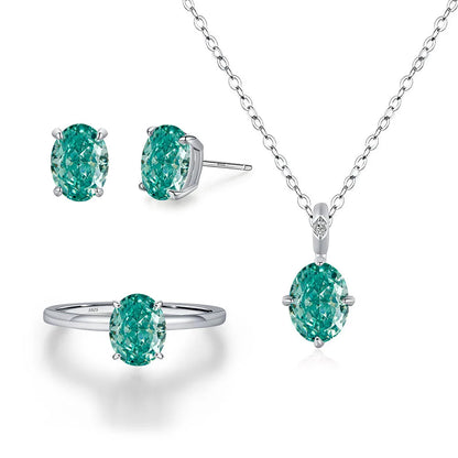 MUSHAN Brand JewelryS925 Sterling Silver Oval Mint Green Stud Earrings Women'S High Carbon Diamond Super Flash Geometry Earrings