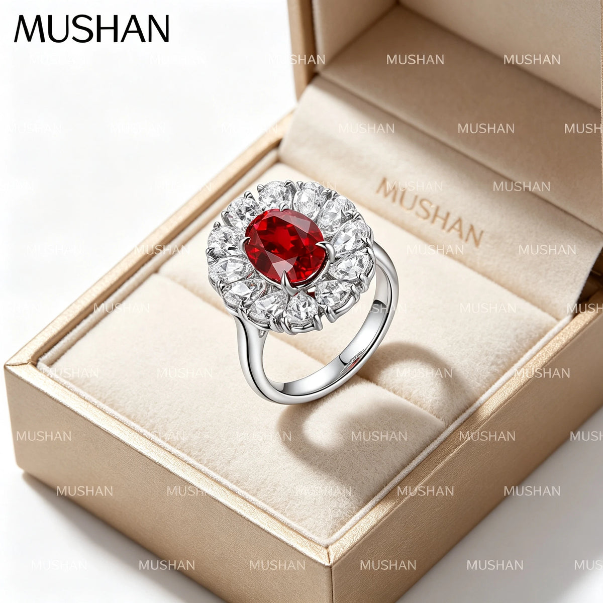 MUSHAN Custom Jewelry 925 Sterling Silver Ring Lab Red Green Emerald Radiant Vintage Ring for Women 18K Gold Plated Rings
