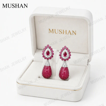 Pendientes colgantes de plata de ley 925 MuShan Luxury Jewelry con rubíes cultivados en laboratorio, accesorios de joyería fina s925