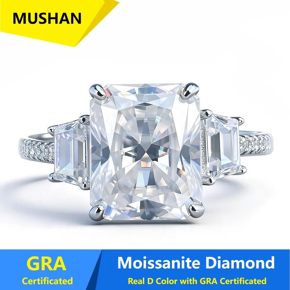MUSHAN Luxury Jewelry 925 Sterling Silver Ring Band Women GRA Certificated Moissanite Diamond Emerald D Color Rings Fine Jewelry