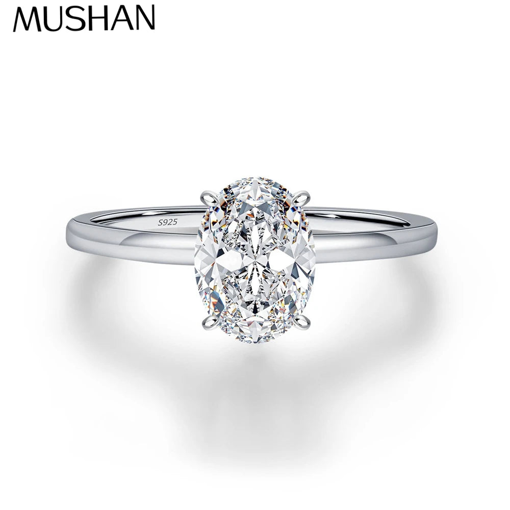 Anillo de joyería de lujo MuShan de plata de ley 925, elegante anillo de moissanita VVS para prometida, chapado en oro real de 18 quilates, joyería con patente MST