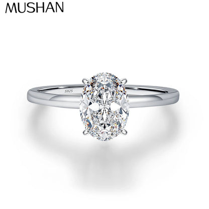 Anillo de joyería de lujo MuShan de plata de ley 925, elegante anillo de moissanita VVS para prometida, chapado en oro real de 18 quilates, joyería con patente MST