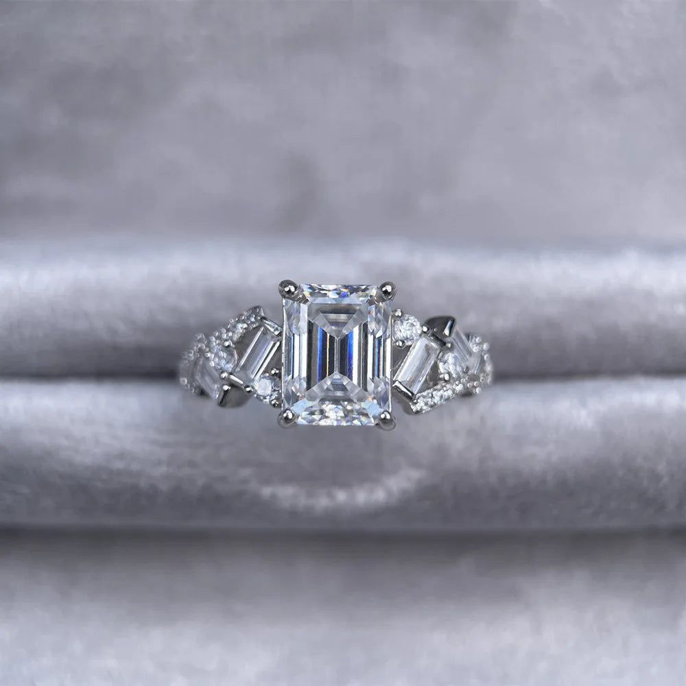 Anillo de lujo MuShan de plata de ley 925, anillo de lujo con diamante de moissanita para mujer, baño de oro real de 18K, anillos finos con patente MST