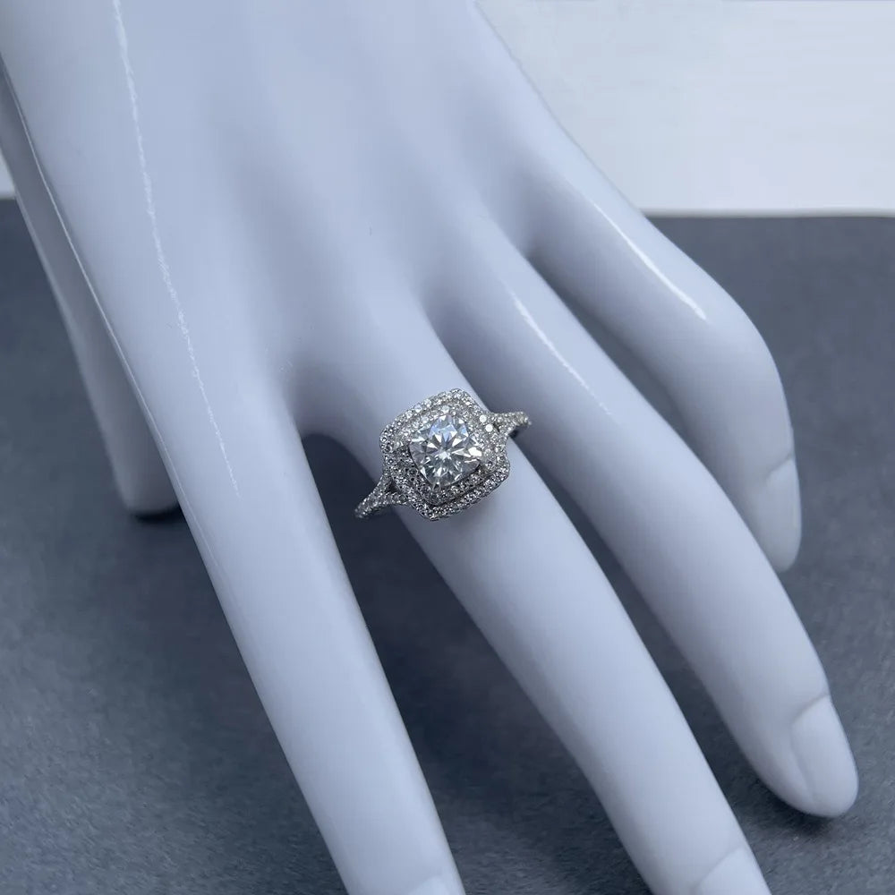 Anillo de lujo MUSHAN de plata de ley 925 para mujer, anillo con diamante de moissanita, certificado GRA, color D, esmeralda, joyería fina