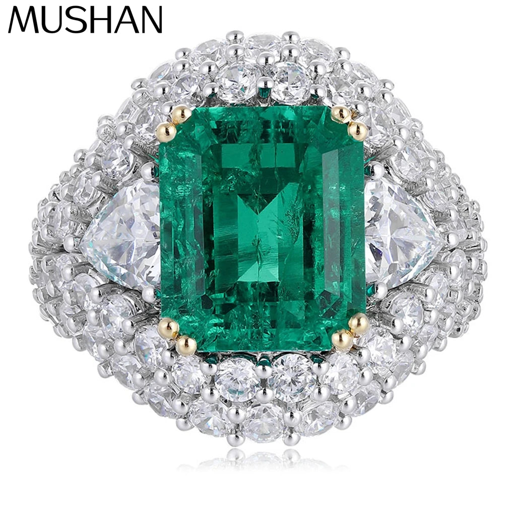 MUSHAN Custom Jewelry 925 Sterling Silver Ring Lab Green Ruby Asscher Anniversary Ring for Women 18K Gold Plated Classic Rings