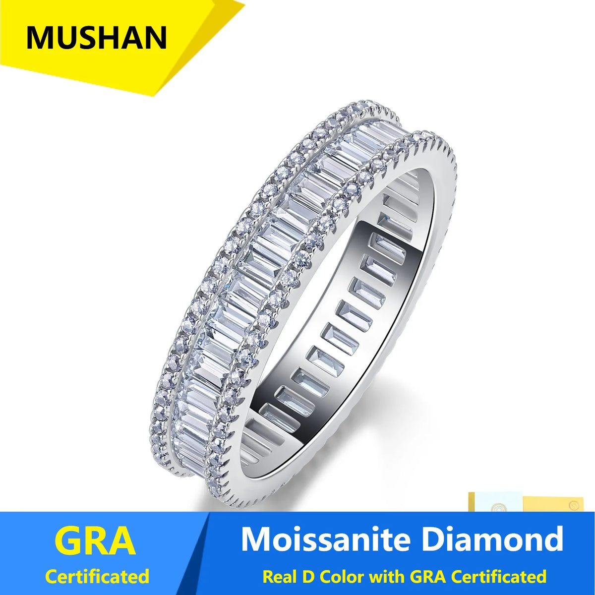 MUSHAN Luxury Jewelry 925 Sterling Silver Ring Band Women GRA Certificated Moissanite Diamond Emerald D Color Rings Fine Jewelry