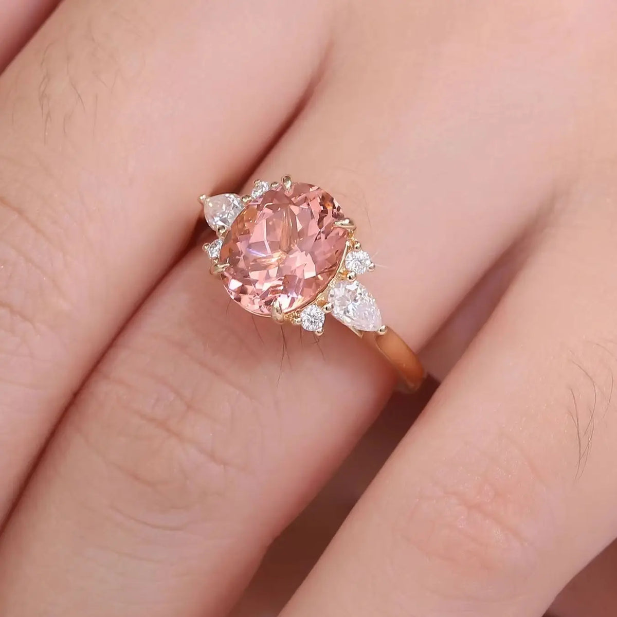 MUSHAN Joyería a medida, anillos de oro PT950, 10K, 14K, 18K para mujer, anillos de zafiro Padparadscha cultivado en laboratorio de 3 quilates, alianzas de boda