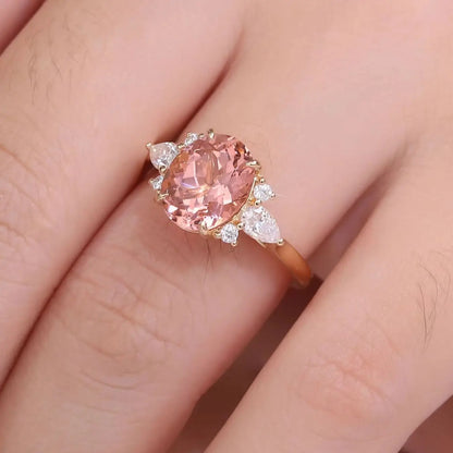MUSHAN Joyería a medida, anillos de oro PT950, 10K, 14K, 18K para mujer, anillos de zafiro Padparadscha cultivado en laboratorio de 3 quilates, alianzas de boda