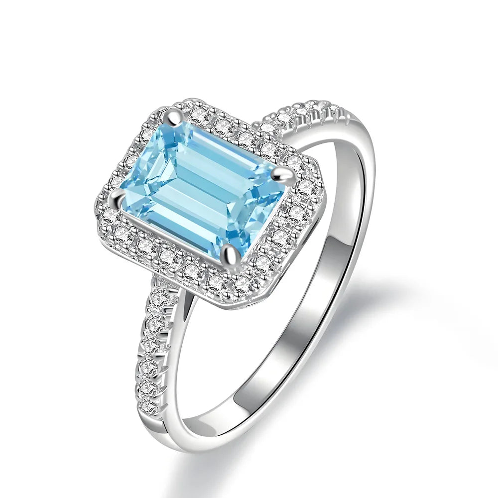 MUSHAN Luxury Jewelry Microset Square Full Diamond Sapphire Ring For Women S925 Silver High Carbon Diamond