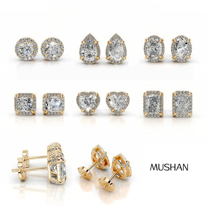 MuShan Brand Jewelry 925 Sterling Silver Stud Earrings Moissanite Diamond Ear Pin Women 18k Gold Plated MST Patent Earrings Stud