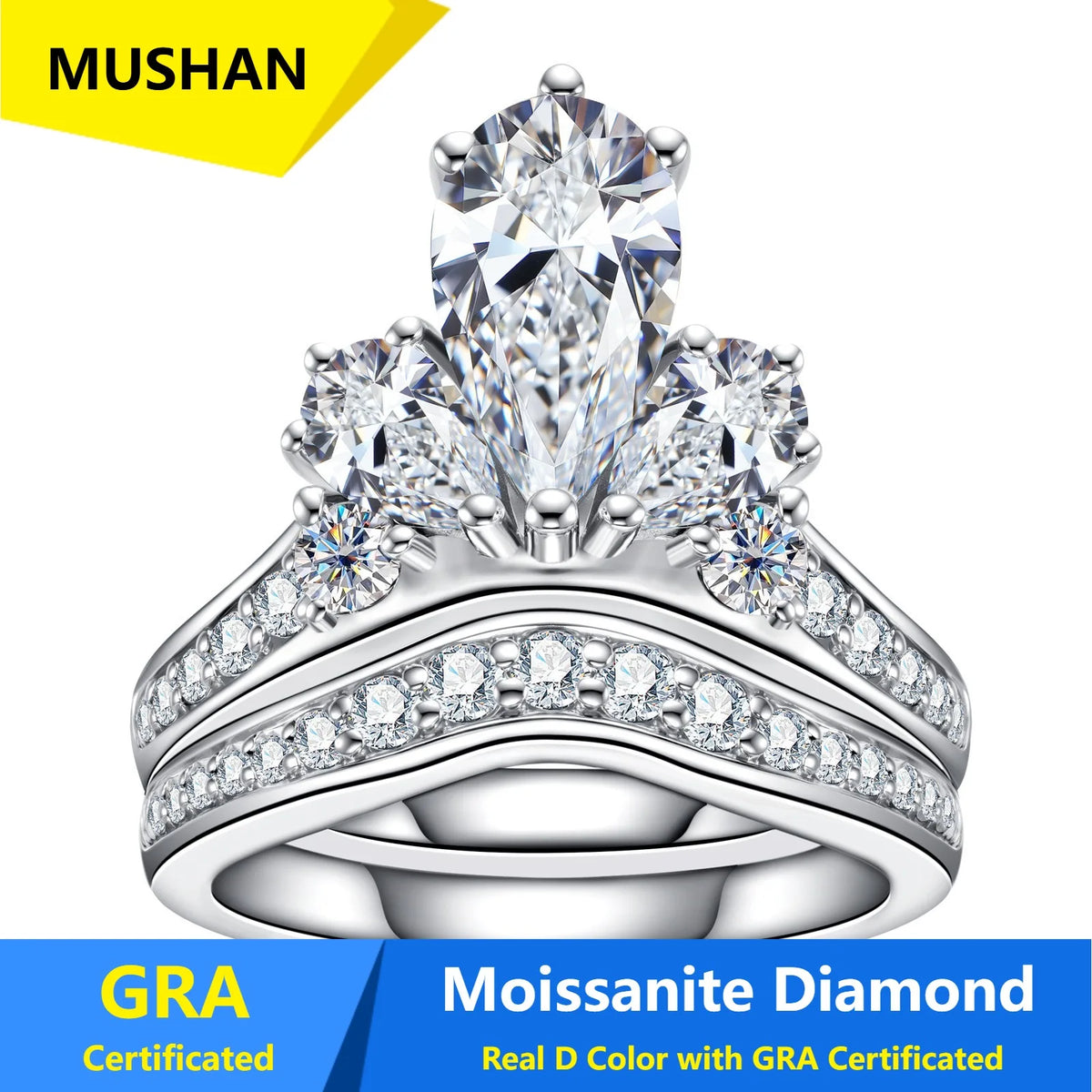 MUSHAN Luxury Jewelry 925 Sterling Silver Ring Band Women GRA Certificated Moissanite Diamond Emerald D Color Rings Fine Jewelry