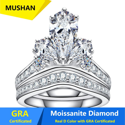 MUSHAN Luxury Jewelry 925 Sterling Silver Ring Band Women GRA Certificated Moissanite Diamond Emerald D Color Rings Fine Jewelry