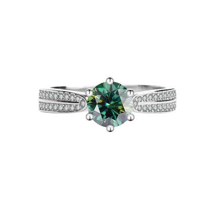 Mushan Luxury Jewelry S925 Silver Moissanite Star Queen Ring Pure Silver Ring With Six Prongs Of Diamonds For Women