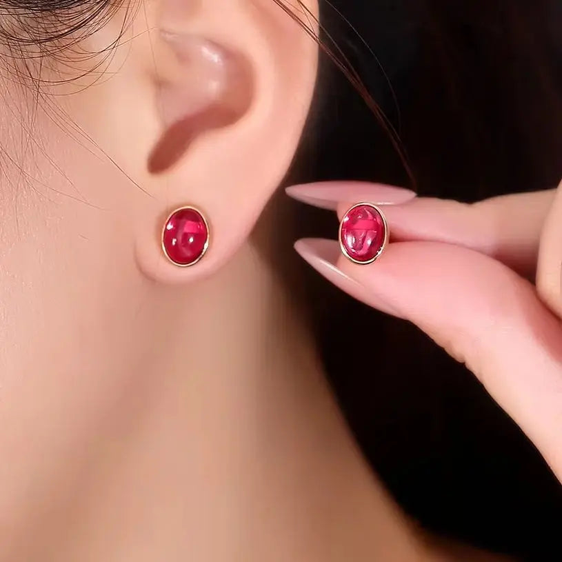 MUSHAN Custom Jewelry 10k 14k 18k Gold Stud Earrings Luxury Lab Grown Ruby Women Wedding Anniversary Earrings Stud Ear Pin Jewel