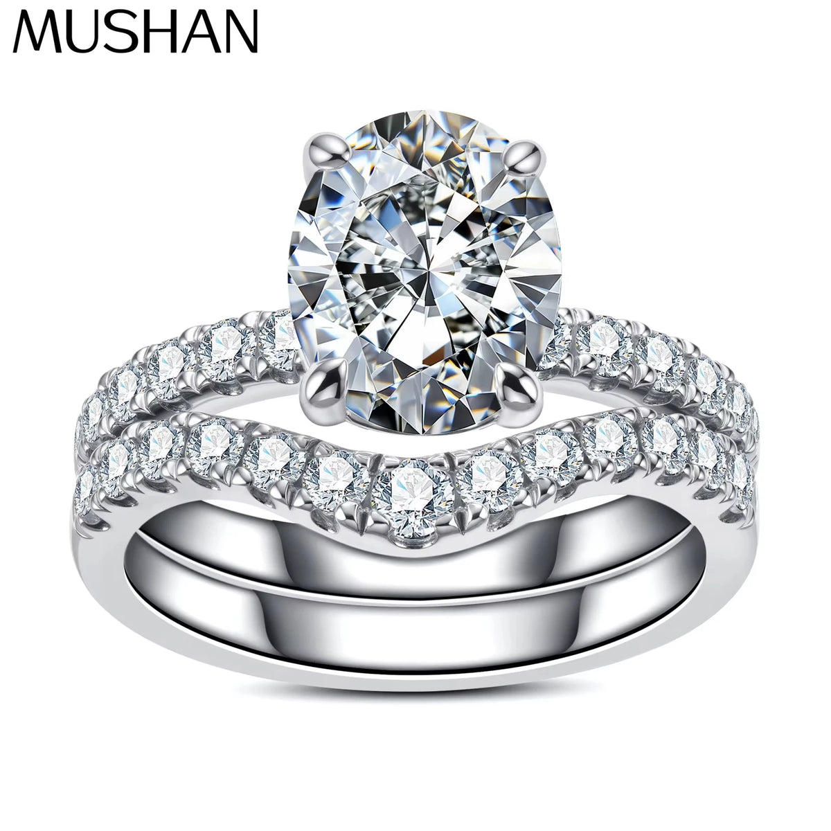 Anillo de plata de ley 925 de MuShan Luxury Jewelry, anillo encantador de moissanita VVS para esposa, bañado en oro auténtico de 18K, anillos con patente MST