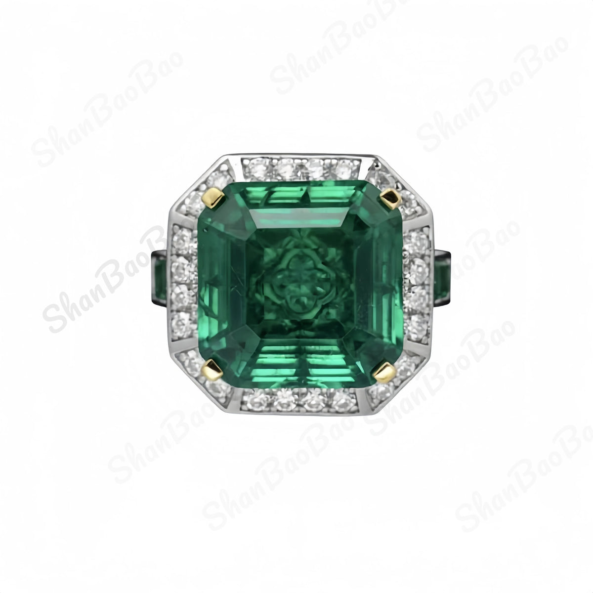ShanBaoBao Luxury Jewelry 925 Sterling Silver Ring Band 12ctw High Carbon Diamond Green Gemstones Rings For Women s925 Jewelry