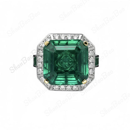 ShanBaoBao Luxury Jewelry 925 Sterling Silver Ring Band 12ctw High Carbon Diamond Green Gemstones Rings For Women s925 Jewelry