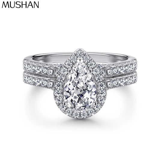 MuShan Brand Jewelry 925 Sterling Silver Ring Cubic Zirconia 5A Triangle Casual for Women Real Gold Plated Fine Jewelry Rings