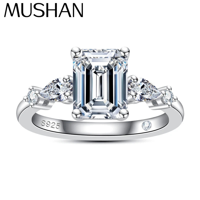 Anillo de plata de ley 925 marca MuShan con moissanita redonda, anillo de oficina para novia, chapado en oro auténtico de 18 quilates, joyería con patente MST