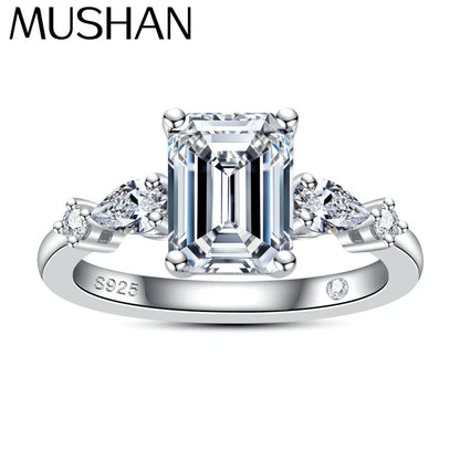 Anillo de plata de ley 925 marca MuShan con moissanita redonda, anillo de oficina para novia, chapado en oro auténtico de 18 quilates, joyería con patente MST