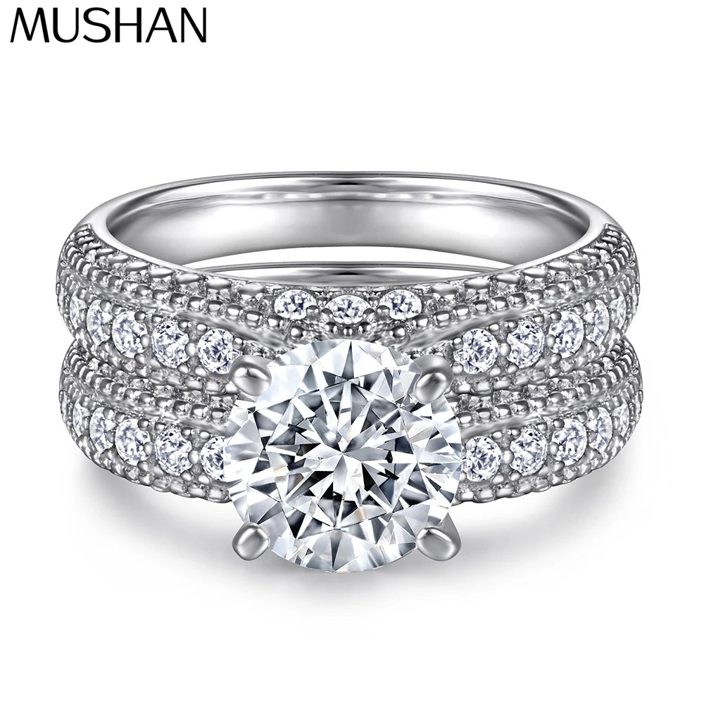MuShan Luxury Jewelry 925 Sterling Silver Ring Zircon 5A Grade Pear Fashion for Fiancee 18K Real Gold Plated Fine Jewelry Rings