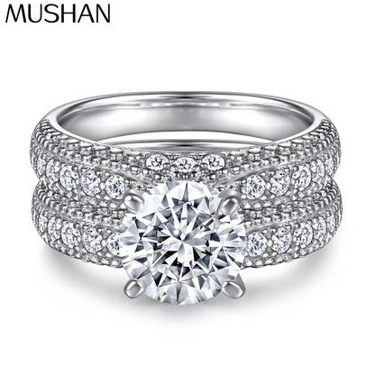 MuShan Luxury Jewelry 925 Sterling Silver Ring Zircon 5A Grade Pear Fashion for Fiancee 18K Real Gold Plated Fine Jewelry Rings