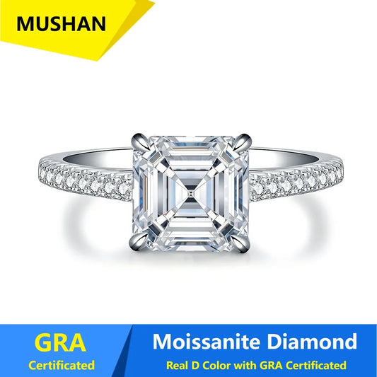 MUSHAN Luxury Jewelry 925 Sterling Silver Ring Band Women GRA Certificated Moissanite Diamond Emerald D Color Rings Fine Jewelry