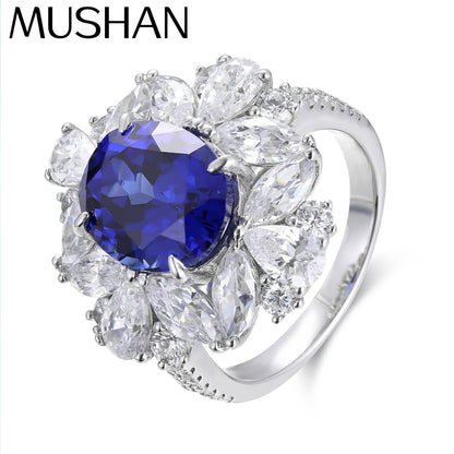 MUSHAN Custom Jewelry 925 Sterling Silver Ring Lab Blue Emerald Marquise Anniversary Ring for Women 18K Gold Plated Estate Ring