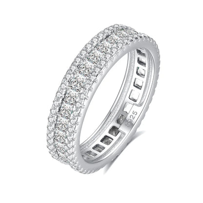 Bague carrée MUSHAN Luxury Jewelry en argent sterling S925, ornée d'une double rangée de diamants verts, bijou élégant pour femme