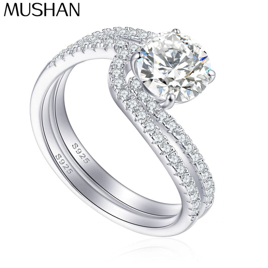 MuShan Brand Jewelry 925 Sterling Silver Ring Zircon 7A Radiant Bridal for Girlfriend Real Gold Plated Fine Jewelry Rings